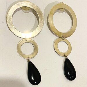Vintage 1960's / 1970's Sterling + Onyx Statement Earrings